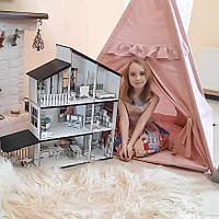 Детский деревянный сборный кукольный домик коттедж LOL 3d-конструктор из фанеры с террасой и мебелью