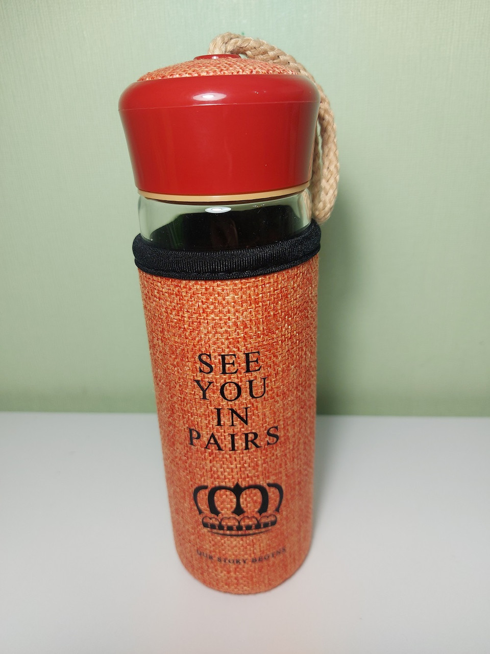 Скляна пляшка для напоїв CQ "See You in Paris" (420 мл, помаранчевий чохол), фото 1