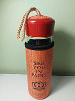 Скляна пляшка для напоїв CQ "See You in Paris" (420 мл, помаранчевий чохол), фото 2