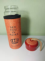 Скляна пляшка для напоїв CQ "See You in Paris" (420 мл, помаранчевий чохол), фото 6