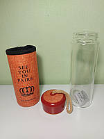 Скляна пляшка для напоїв CQ "See You in Paris" (420 мл, помаранчевий чохол), фото 5