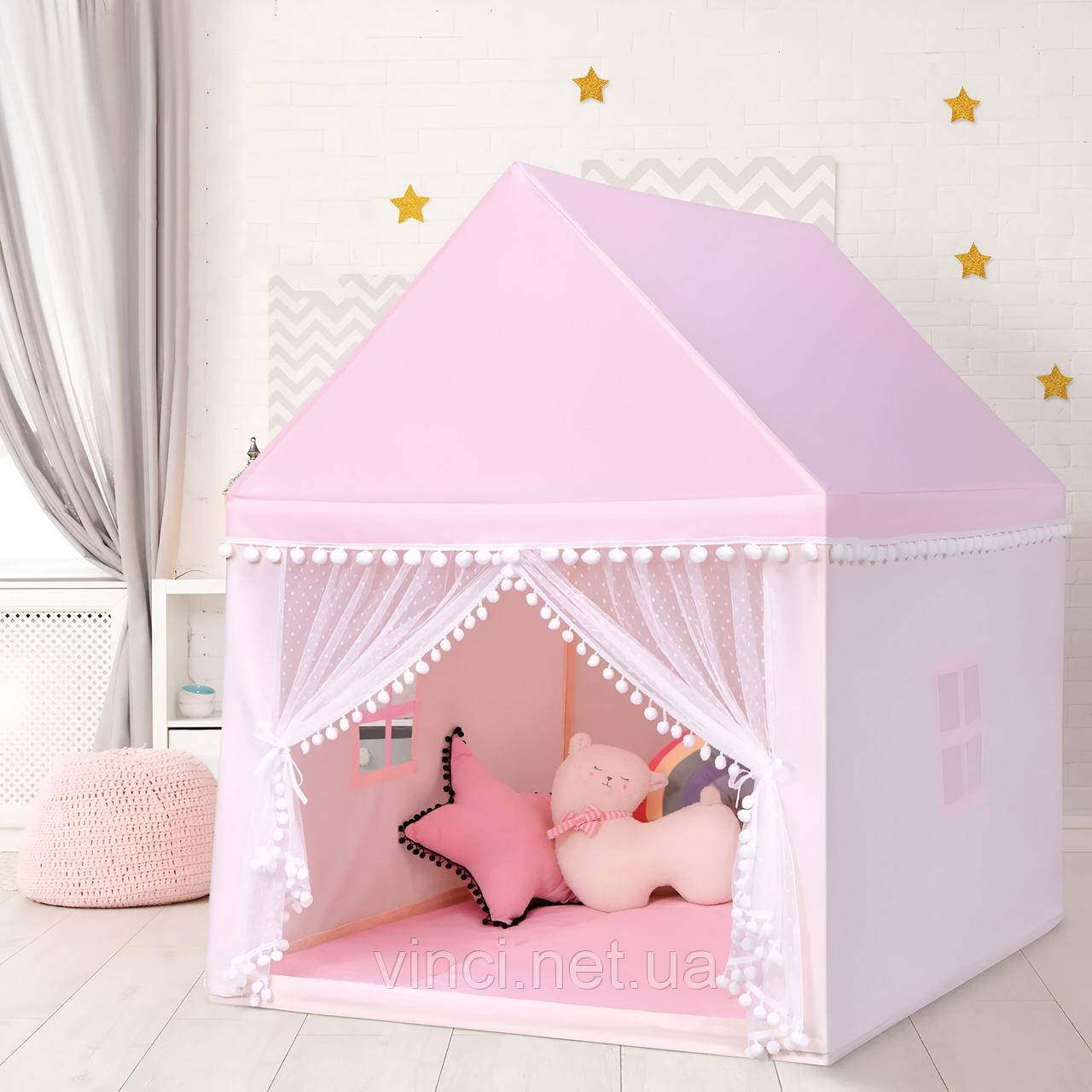 Дитяча палатка Vergionic РОЖЕВА 100х120х125 см Дитячий намет Ігровий будинок Вігвам, фото 1
