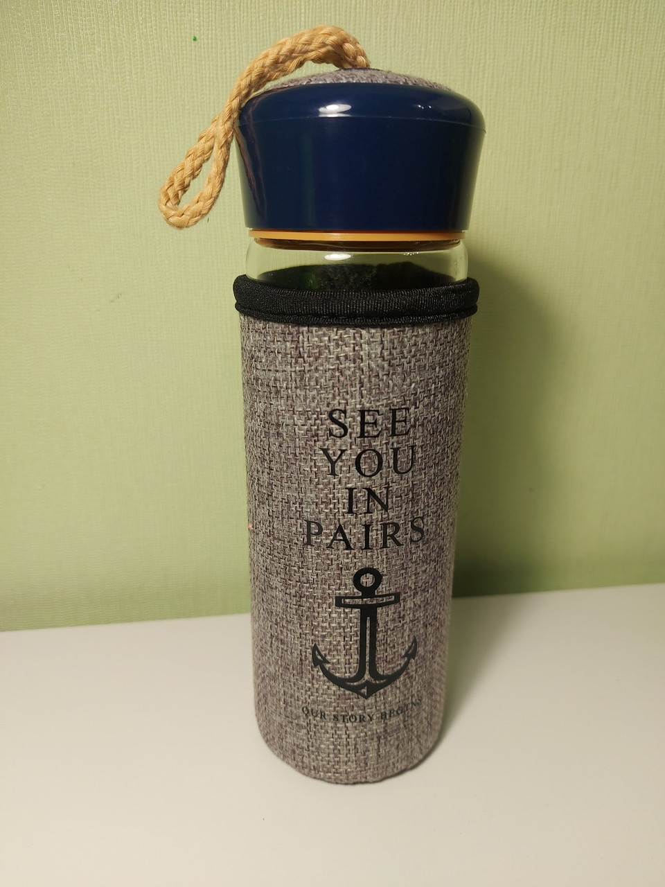 Скляна пляшка для напоїв CQ "See You in Paris" (420 мл, сірий чохол), фото 1