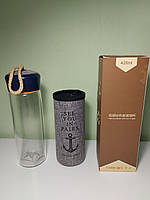 Скляна пляшка для напоїв CQ "See You in Paris" (420 мл, сірий чохол), фото 5