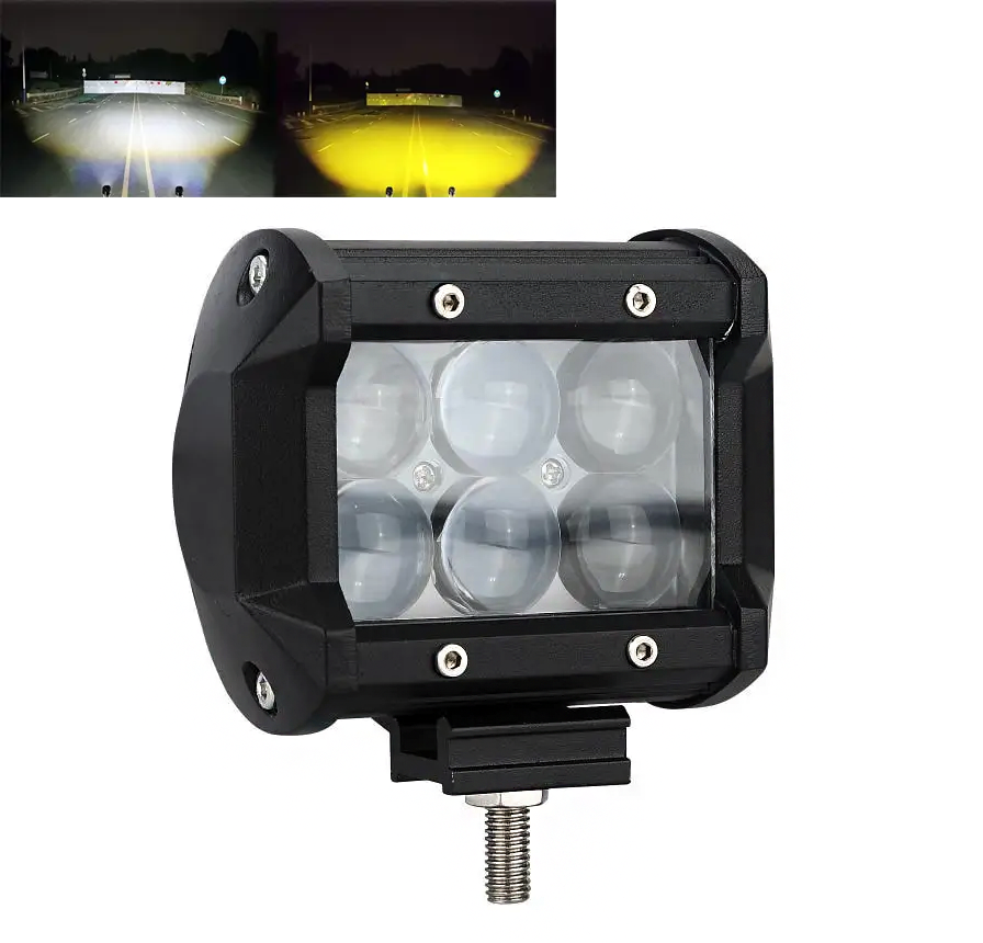 Універсальна протитуманна біло-жовта фара ПТФ 5D лінза х 6 LED, 18 Вт, фото 1