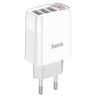 Мережевий зарядний пристрій HOCO C93A Easy charge 3-port digital display charger White