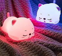 Ночник аккумуляторный силиконовый LED Котенок Лампа