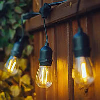 Светодиодная гирлянда уличная на солнечной батарее с ретро лампами 15 LED Edison 58809320 15 м желтая Отличное