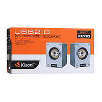 Колонки 2.0 Kisonli K200 для ПК та ноутбука USB + 3.5mm 2x3W акустична система сріблясті