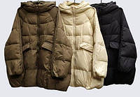 Зимняя женская куртка , одеяло , на 90% белом утином пуху, Повседневная Свободная теплая . Черный