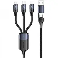 USB кабель все в одном Usams US-SJ511 U71 USB + Type-C to Triple Head 3in1 100W (1.2m), Black