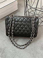 Женский сумка из эко-кожи Chanel Black / Шанель черная на плечо сумочка женская кожаная стильная брендовая
