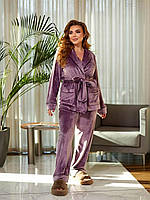 Костюм велюр свободные штаны Пижама №11 одежда для дома и сна качество премиум лиловий