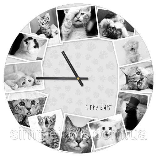 Годинник настінний круглий з котиками, годинник з принтом, 36 см