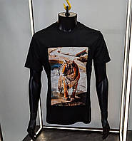Футболка мужская с принтом тигр Louis Vuitton черная белая | Футболки от Луи Витон
