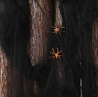 Паутина с пауками на Хэллоуин 5220 черная 20 г 2 паука Отличное качество