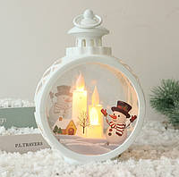 Фонарь новогодний декоративный круглый Снеговик 13996 белый Отличное качество