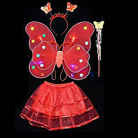 Карнавальный наряд крылья с юбкой светящийся Бабочка 9084 красный Отличное качество