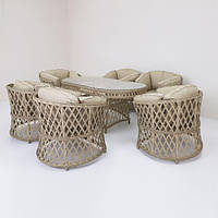 Пластиковый комплект мебели для сада PALERMO 6 искусственный ротанг, стол+6 стульев, бежевый SNMZ