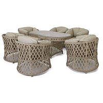 Пластиковий комплект меблів для саду PALERMO 6 штучний ротанг, стіл+6 стільців, бежевий SNMZ, фото 6