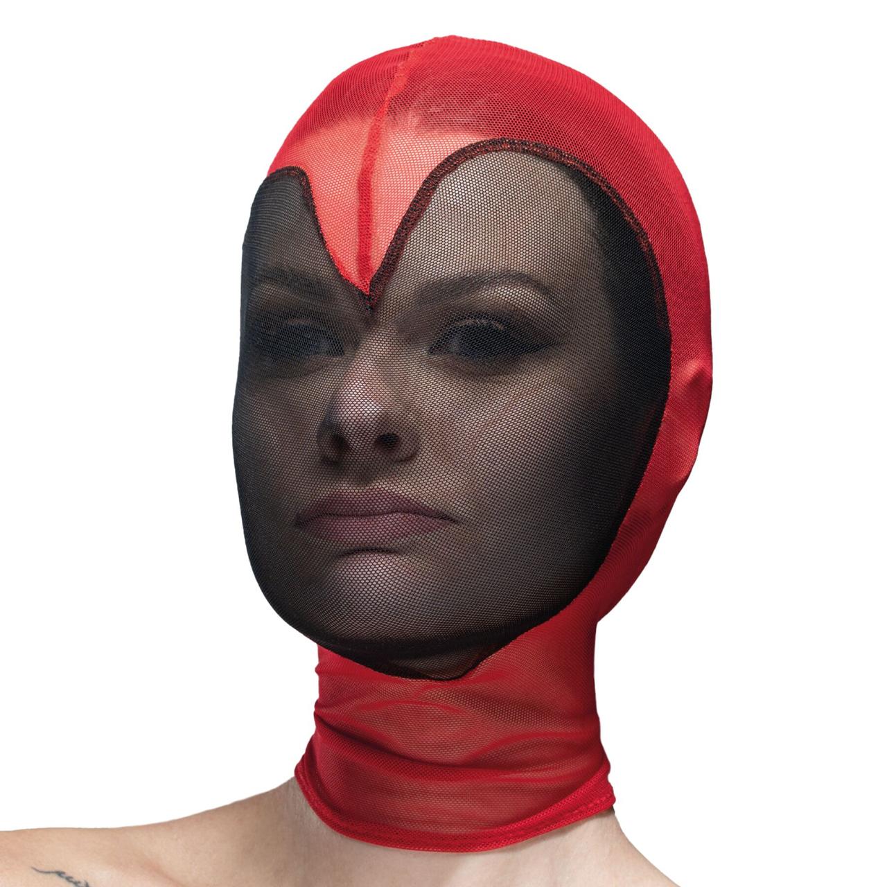 Маска серце сітка з повністю закритим обличчям Feral Feelings — Hearts Mask Red/Black