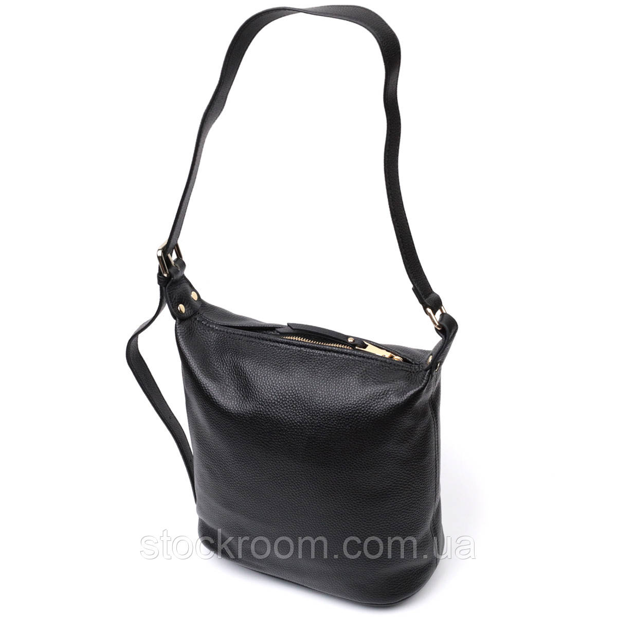 Містка жіноча сумка з однією довгою ручкою з натуральної шкіри Vintage 22305 Чорна