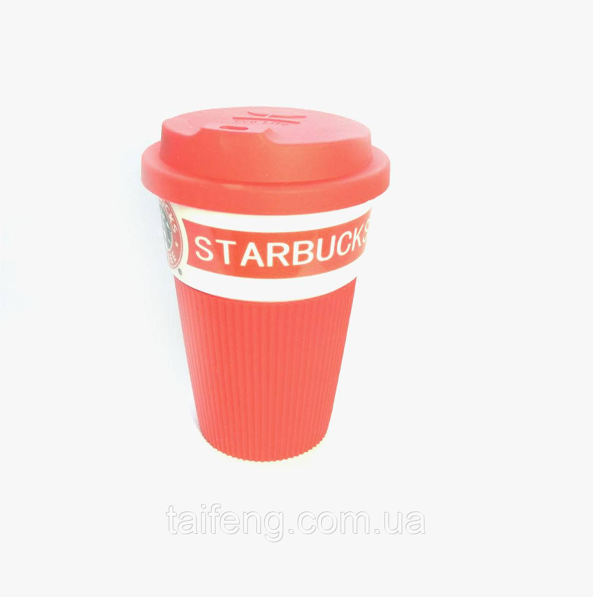 Термокухоль Starbucks 350 мл керамічний з гумовим чохлом Червоний 9703