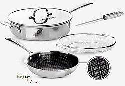 Набір посуду з антипригарним покриттям 5 предметів Kasanova Італія + кухонний термометр