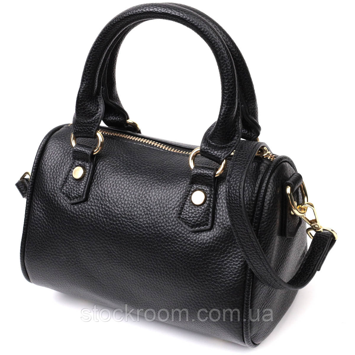 Елегантна жіноча сумка-бочечка з двома ручками з натуральної шкіри Vintage 22353 Чорна