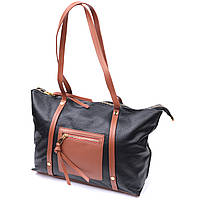 Дивовижна двоколірна жіноча сумка з натуральної шкіри Vintage 22303 Чорний