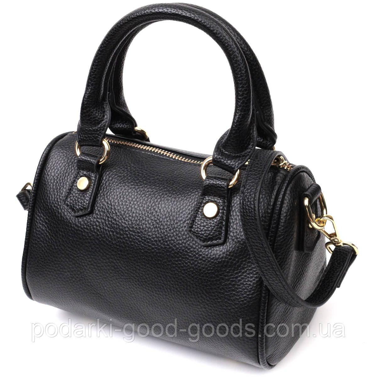 Елегантна жіноча сумка-бочечка з двома ручками з натуральної шкіри Vintage 22353 Чорна GG
