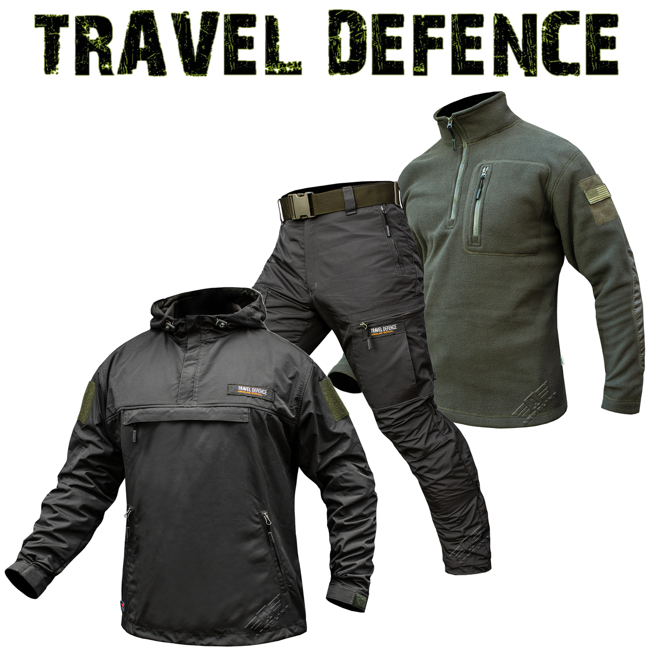 Комплект "TRAVEL DEFENCE" 3 в 1 DARK OLIVE АНОРАК (Таслан + Мікрофліс)