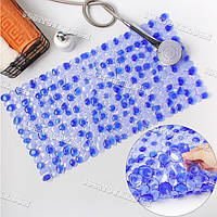 Килимок антиковзкий для ванної на присосках "Галька" об'ємний гладкий, 69х34 см., синій колір