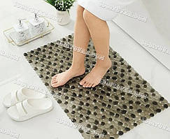 Килимок антиковзкий для ванної на присосках "Галька" об'ємний гладкий, 69х34 см., сіро-чорний колір