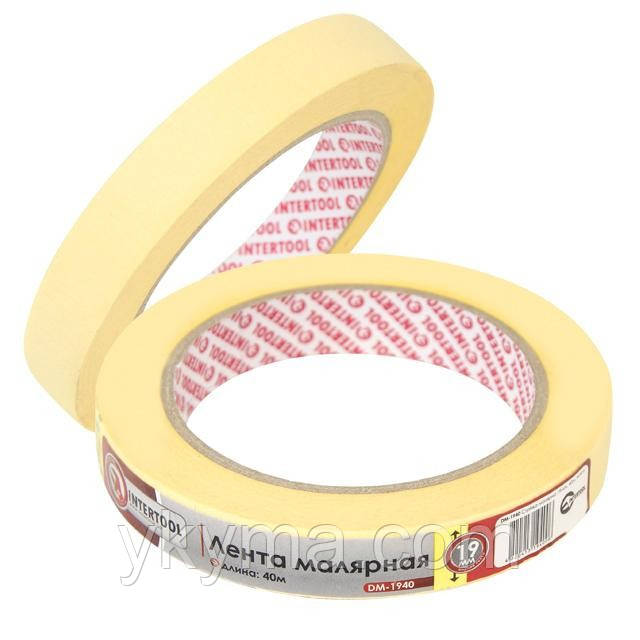 Стрічка малярська 19 мм, 40 м, жовта INTERTOOL DM-1940, фото 1