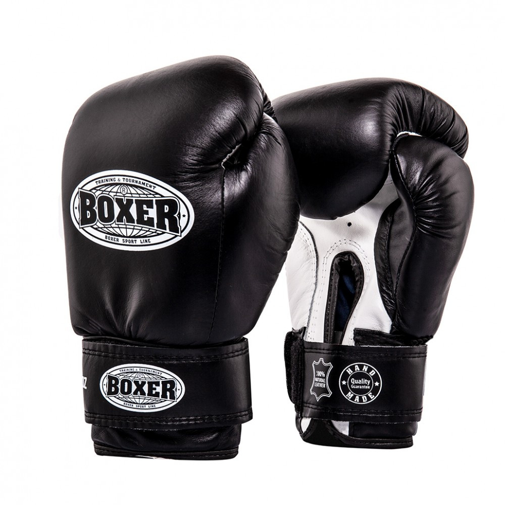 Рукавички боксерські BOXER 12 oz шкіра 0,8 -1 мм чорні