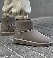 Женские ботинки UGG Dark Beige (Лаковый задник) теплые угги мех