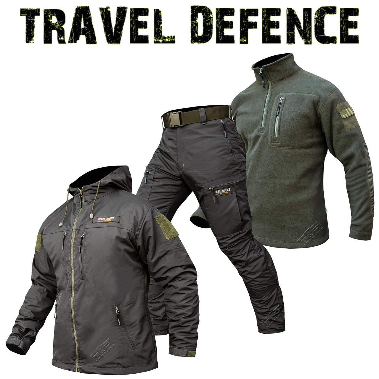 Комплект мілітарі "TRAVEL DEFENCE" DARK OLIVE 3 в 1 (Таслан + Мікрофліс)