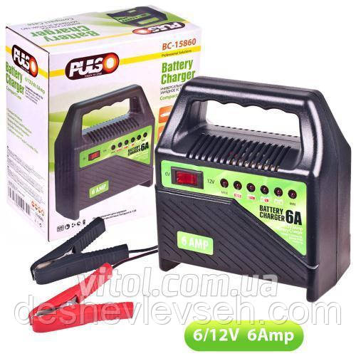 Зарядний пристрій Pulso 6-12V/6A/15-80AHR/світлодіод.індик., ЗП-15860, (Vitol)