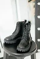 Женские ботинки Balenciaga Boot Tractor Fur Black (Без лого, матова шкіра, 9 люверсів)
