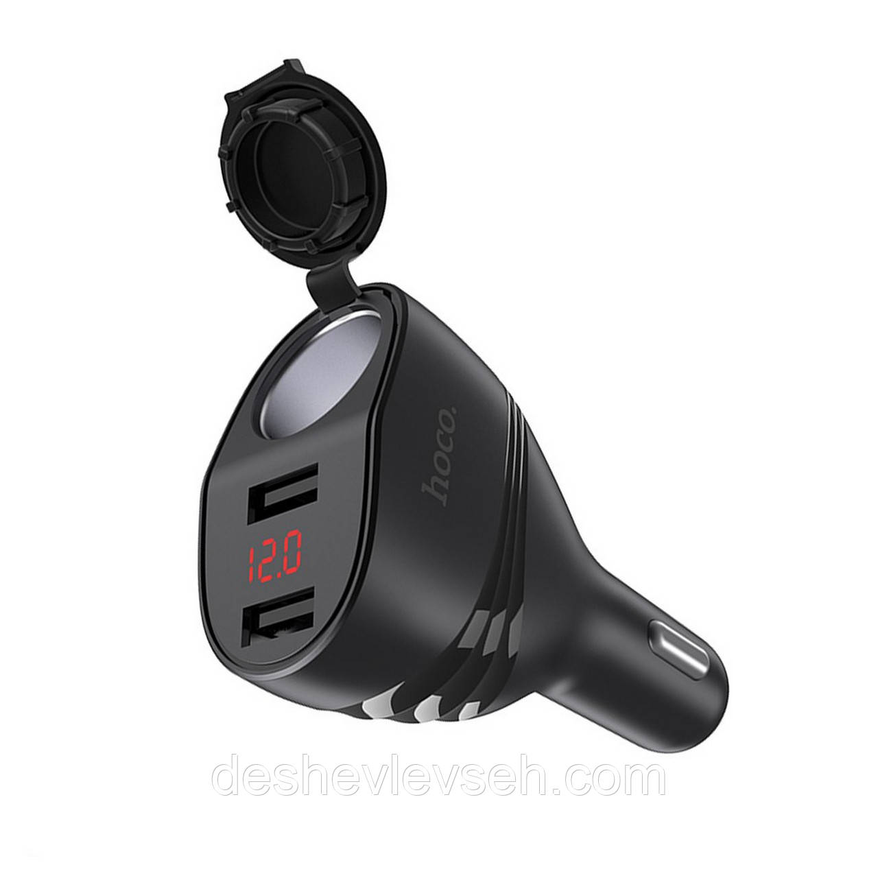 Заряджання для тіл. 2 USB Hoco Z34 3.1 A + вольтметр Black (Hoco)