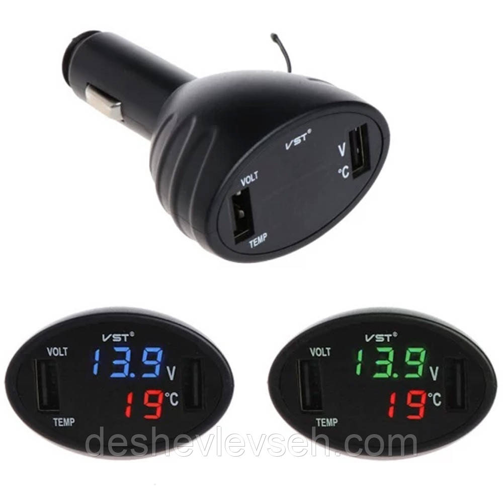Вольтметр у прик. 12-24 V (3 знаки) 0.36 + термометр + 2 порт USB 2.4 А, 92358, (EURO-SPORT), фото 1