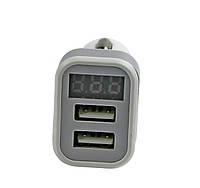 Зарядка для тел. 2 USB (12 / 24V - 5V 2,4A) LED Display белое (ДорожнаяКарта)
