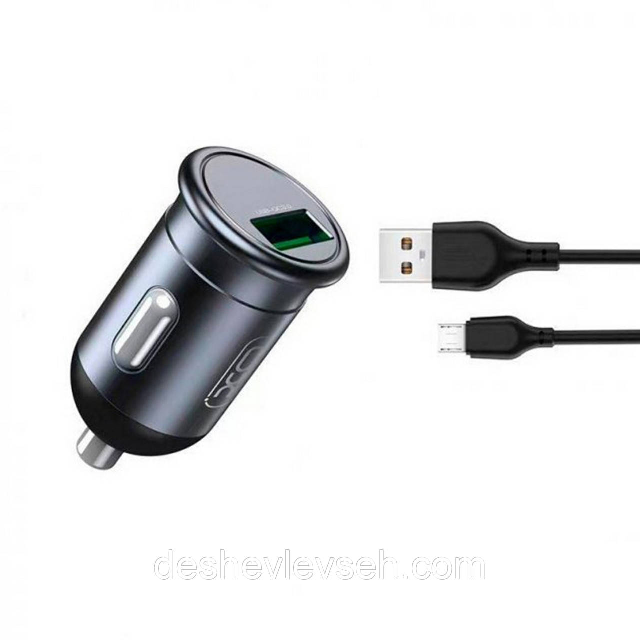 Заряджання для тіл. 1USB XO CC46 QC3.0 18W car charger with Micro cable Gray/Black (XO)