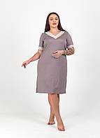 Сорочка N.EL мокка в білу крапку, арт.1601-92 (нічна рубашка, віскоза, мережива)