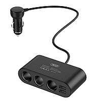 Прикуриватель переходник (3 выхода +2 USB) 6A extension Car Charger, CC40, (XO)