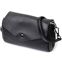 Женская кожаная сумка с треугольным клапаном Vintage 22254 Черная, небольшая, стильная женская сумочка клатч