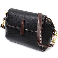 Женская компактная сумка из натуральной кожи Vintage 22265 Черная, удобная мягкая женская сумка модная, крутая