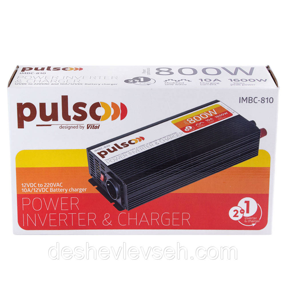 Перетворювач напруги PULSO+заряджання 12V-220V/800W/10A, IMBC-810 2в1, (Vitol)