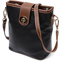 Интересная сумка на плечо для женщин на каждый день из натуральной кожи Vintage 22348 Черная небольшая сумочка